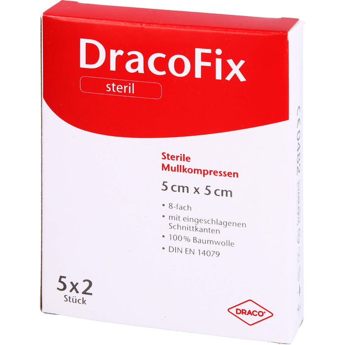 DracoFix Mullkompressen steril 8fach 5 x 5 cm zur Wundversorgung, 10 pc Compresses