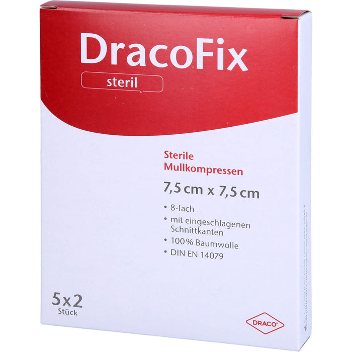 DracoFix Mullkompressen steril 8fach 7,5 x 7,5 cm, 10 pc Compresses