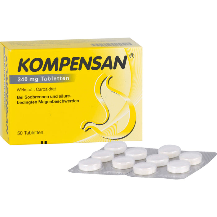 Kompensan 340 mg Tabletten bei Sodbrennen und säure-bedingten Magenbeschwerden, 50 pcs. Tablets