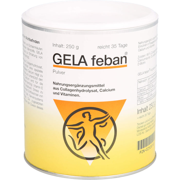 GELA feban Pulver mit Collagenhydrolysat zur Unterstützung der Eiweißzufuhr für Knochen und Muskeln, 250 g Powder