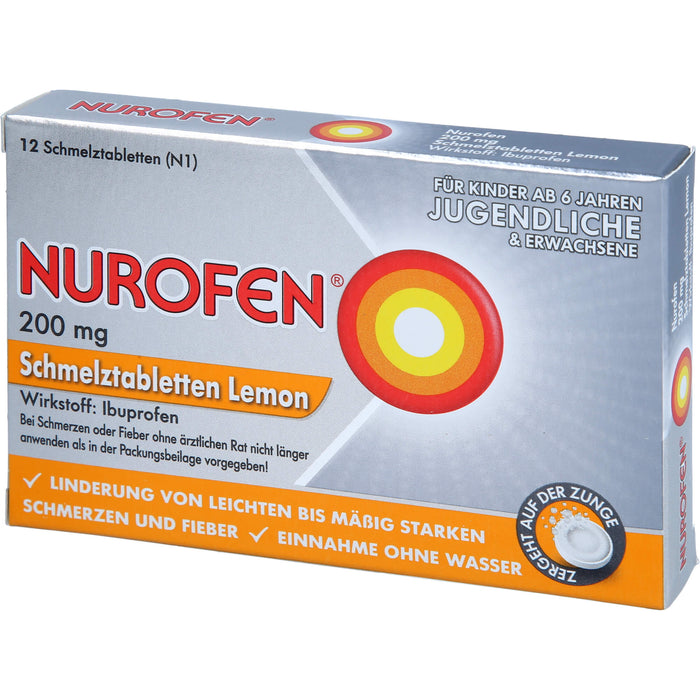 Nurofen Schmelztabletten Lemon bei Kopfschmerzen ab 6 Jahren 200mg, 12 pcs. Tablets