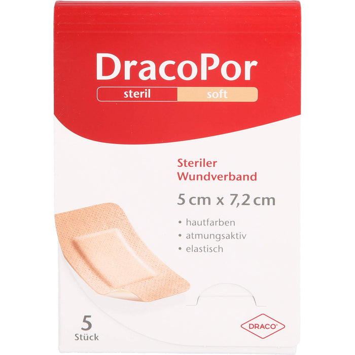 DracoPor soft 7,2 cm x 5 cm hautfarben steriler Wundverband, 5 pcs. dressing