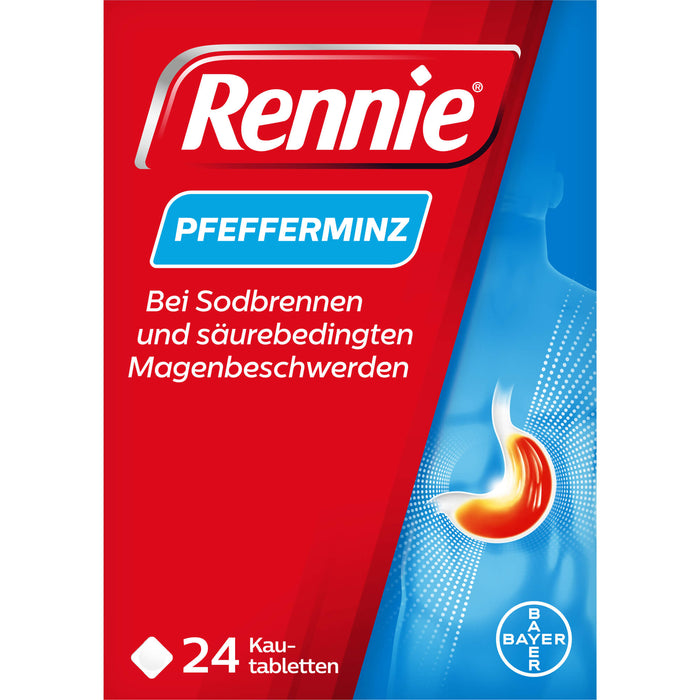 Rennie Pfefferminz Kautabletten bei Sodbrennen, 24 pcs. Tablets