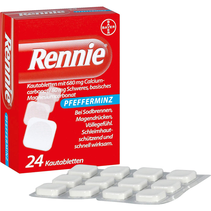 Rennie Pfefferminz Kautabletten bei Sodbrennen, 24 pc Tablettes