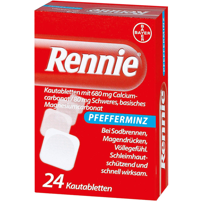 Rennie Pfefferminz Kautabletten bei Sodbrennen, 24 pc Tablettes