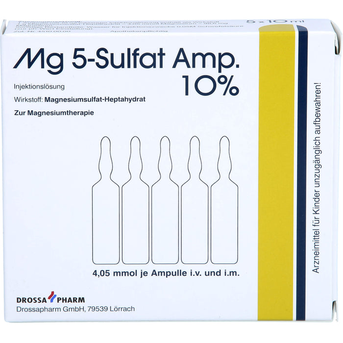 Mg 5-Sulfat Amp. 10% Injektionslösung zur Magnesiumtherapie, 5 St. Ampullen