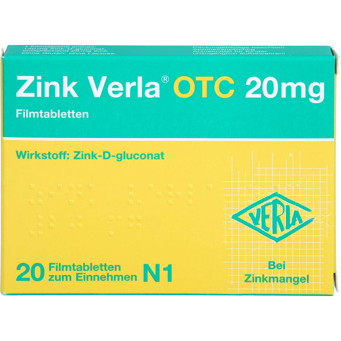 Zink Verla OTC 20 mg Filmtabletten, 20 St. Tabletten