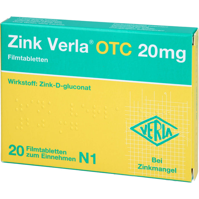 Zink Verla OTC 20 mg Filmtabletten, 20 St. Tabletten