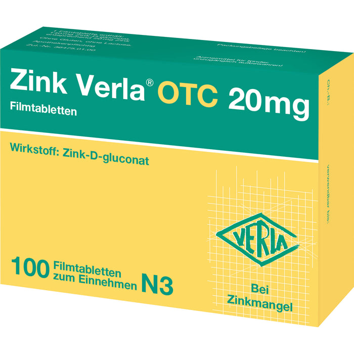 Zink Verla OTC 20 mg Filmtabletten, 100 pcs. Tablets