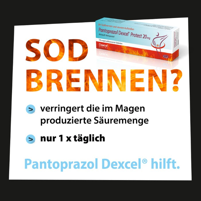 Pantoprazol Dexcel Protect 20 mg Tabletten bei Sodbrennen und saurem Aufstoßen, 14 pc Tablettes