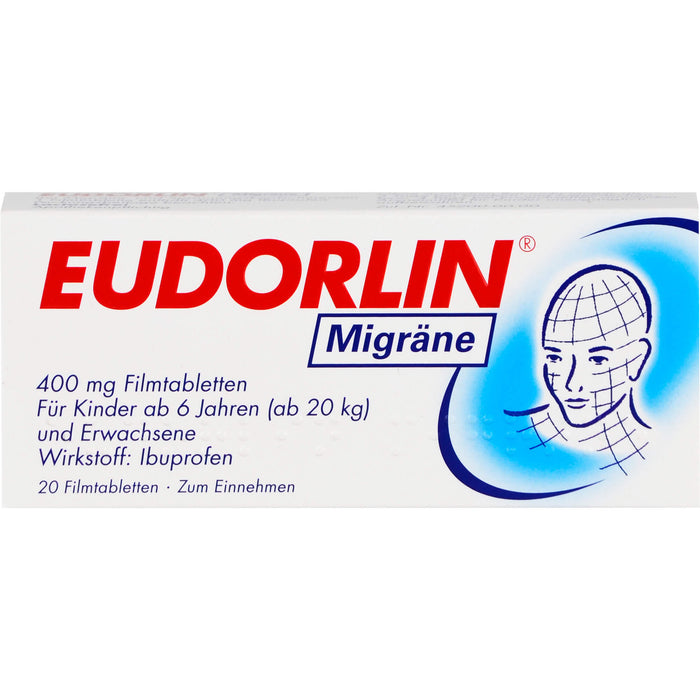 EUDORLIN Migräne 400 mg Filmtabletten zur Behandlung der akuten Kopfschmerzphase bei Migräne mit und ohne Aura, 20 pc Tablettes