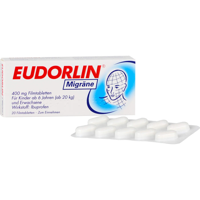 EUDORLIN Migräne 400 mg Filmtabletten zur Behandlung der akuten Kopfschmerzphase bei Migräne mit und ohne Aura, 20 St. Tabletten