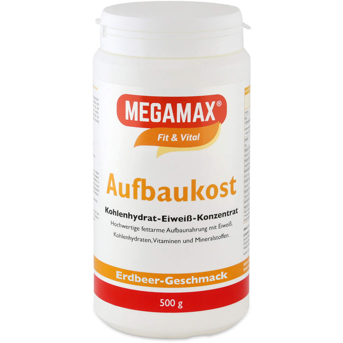 MEGAMAX Fit & Vital Aufbaukost Kohlenhydrat-Eiweiß-Konzentrat Erdbeer-Geschmack, 500 g Powder