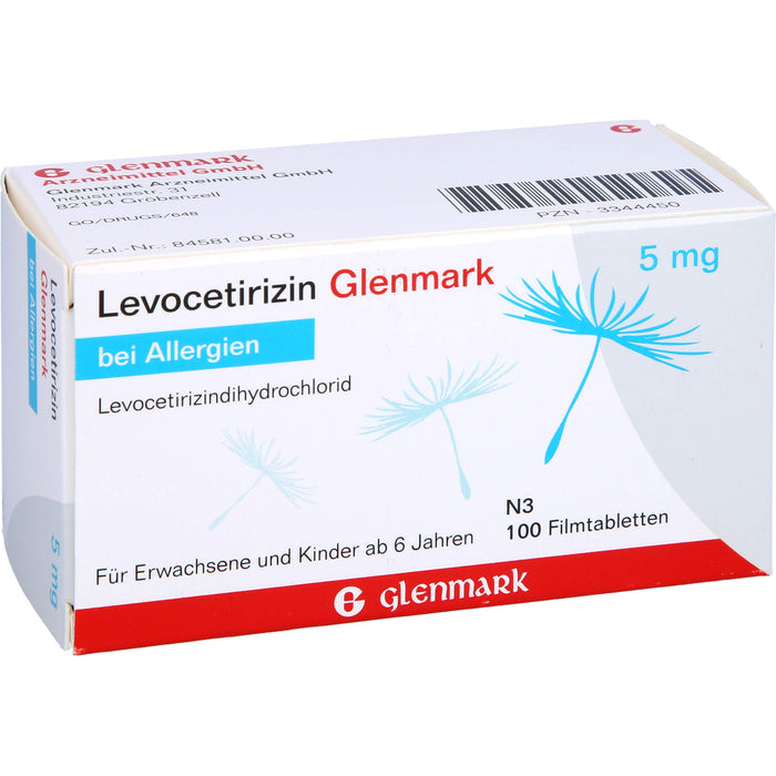 Glenmark Levocetirizin 5 mg Filmtabletten bei Allergien, 100 pc Tablettes