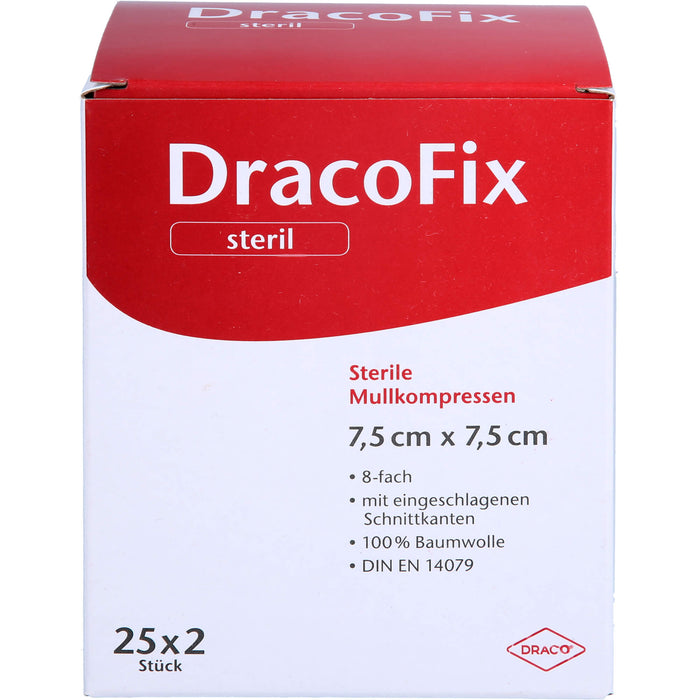 DracoFix sterile Mullkompressen zur Wundversorgung 7,5 cm x 7,5 cm 8-fach, 50 pc Compresses