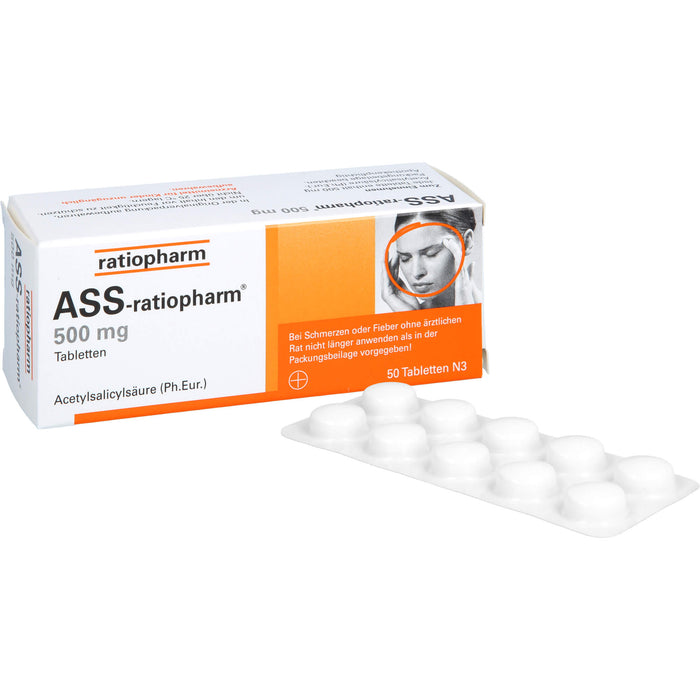 ASS-ratiopharm 500 mg Tabletten bei Schmerzen und Fieber, 50 St. Tabletten