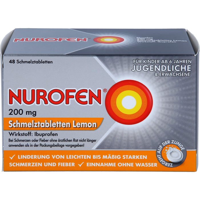 Nurofen Schmelztabletten Lemon bei Kopfschmerzen ab 6 Jahren 200mg, 48 pcs. Tablets