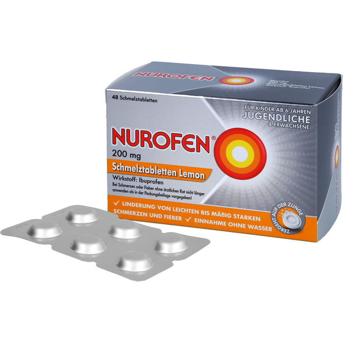 Nurofen Schmelztabletten Lemon bei Kopfschmerzen ab 6 Jahren 200mg, 48 St. Tabletten