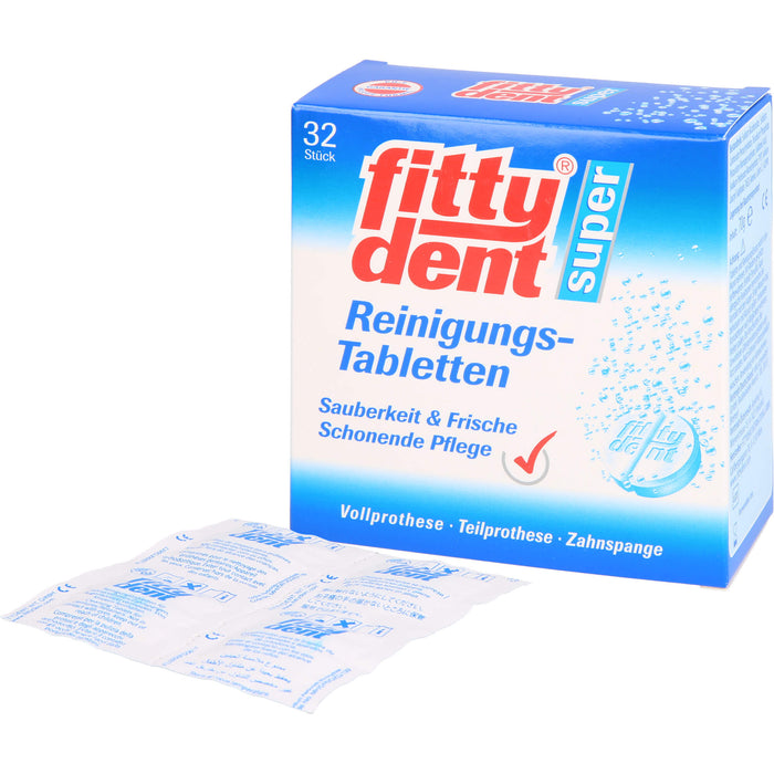 fittydent super Reinigungstabletten für Vollprothesen, Teilprothesen und Zahnspangen, 32 pc Tablettes