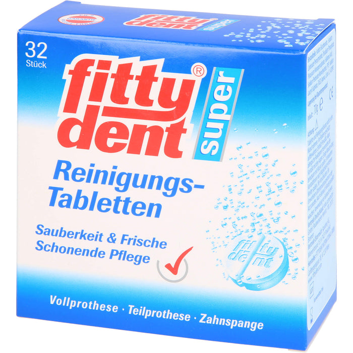 fittydent super Reinigungstabletten für Vollprothesen, Teilprothesen und Zahnspangen, 32 pcs. Tablets