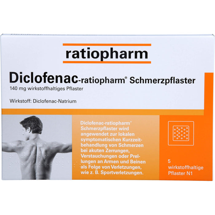 Diclofenac-ratiopharm Schmerzpflaster, 140 mg wirkstoffhaltiges Pflaster, 5 pc Pansement