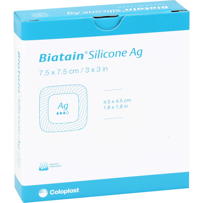 Biatain Silicone Ag Schaumverband mit Silber 7,5 cm x 7,5 cm, 5 pcs. Wound dressings