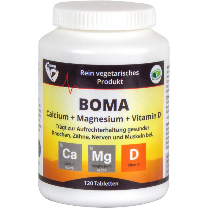 BOMA Calcium + Magnesium + Vitamin D Tabletten trägt zur Aufrechterhaltung gesunder Knochen, Zähne, Nerven und Muskeln bei, 120 pcs. Tablets