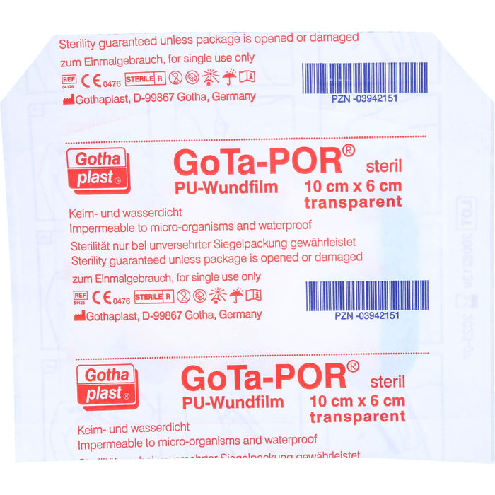 GoTa-POR steril 10 cm x 6 cm transparent PU-Wundfilm, 1 pcs. Patch