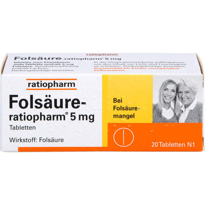 Folsäure-ratiopharm 5 mg Tbl., 20 pc Tablettes