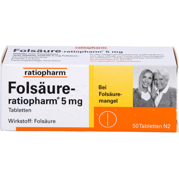 Folsäure-ratiopharm 5 mg Tabletten bei Folsäuremangel, 50 pc Tablettes