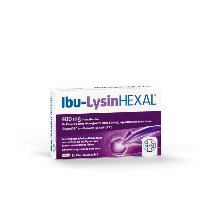 Ibu-Lysin Hexal 400 mg Filmtabletten bei Schmerzen und Fieber, 10 pc Tablettes