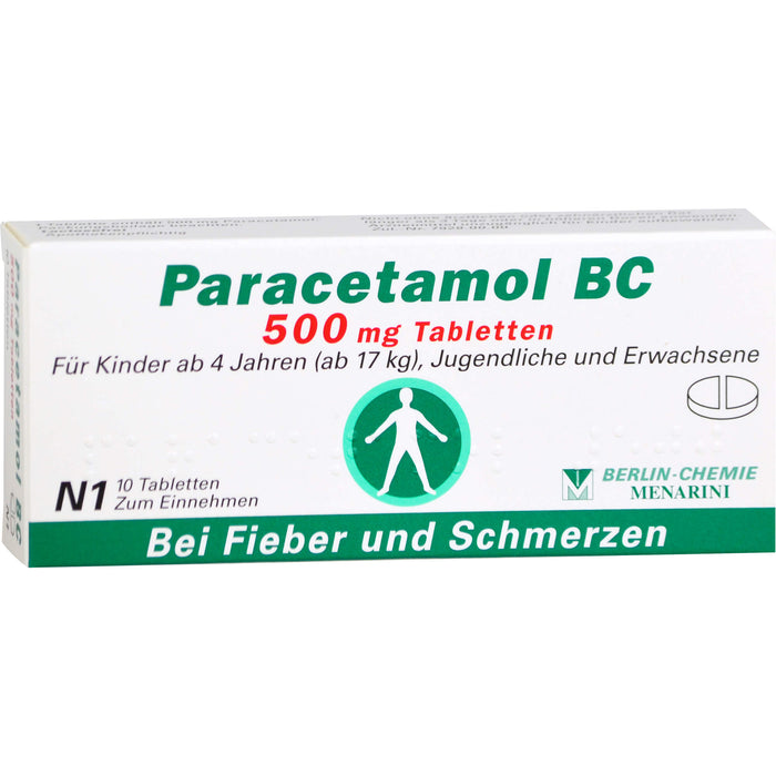 Paracetamol BC 500 mg Tabletten bei leichten bis mäßig starken Schmerzen und Fieber, 10 pcs. Tablets