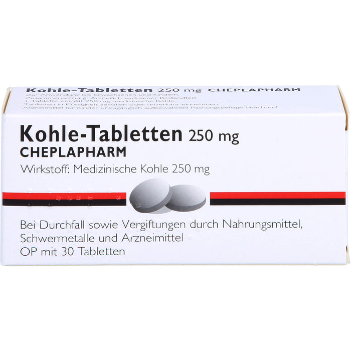 Kohle-Tabletten 250 mg bei Durchfall, 30 pc Tablettes