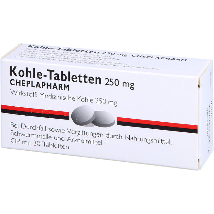 Kohle-Tabletten 250 mg bei Durchfall, 30 pc Tablettes