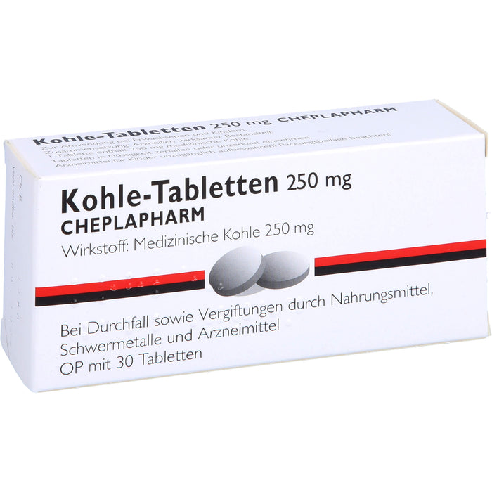 Kohle-Tabletten 250 mg bei Durchfall, 30 pc Tablettes