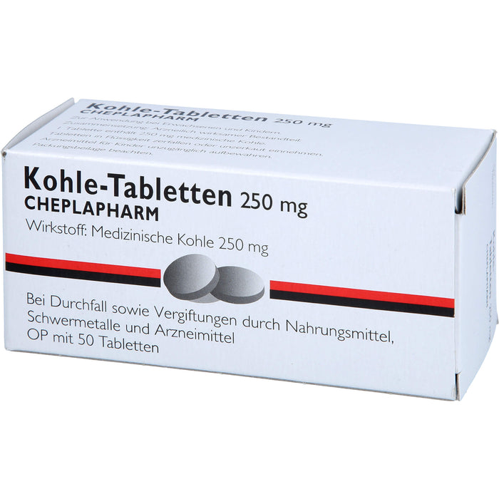 Kohle Tabletten 250 mg bei Durchfall sowie Vergiftungen durch Nahrungsmittel, Schwermetalle und Arzneimittel, 50 pc Tablettes