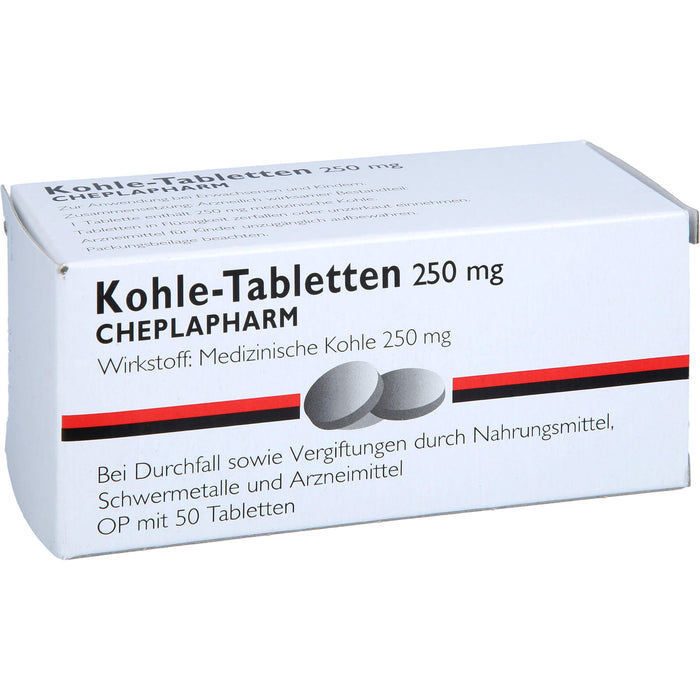 Kohle Tabletten 250 mg bei Durchfall sowie Vergiftungen durch Nahrungsmittel, Schwermetalle und Arzneimittel, 50 pc Tablettes