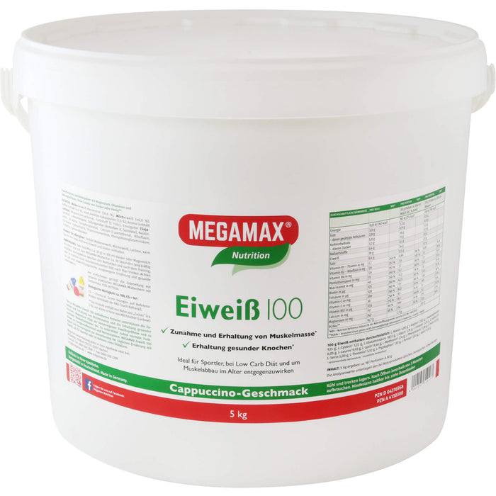 MEGAMAX Nutrition Eiweiß 100 Pulver Cappuccino-Geschmack, 5000 g Powder