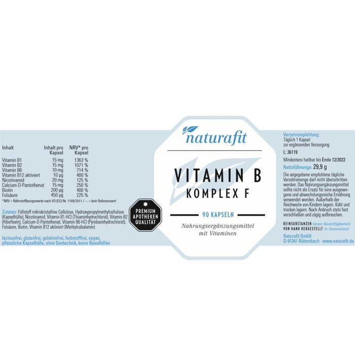 naturafit Vitamin B Komplex F Kapseln, 90 pcs. Capsules