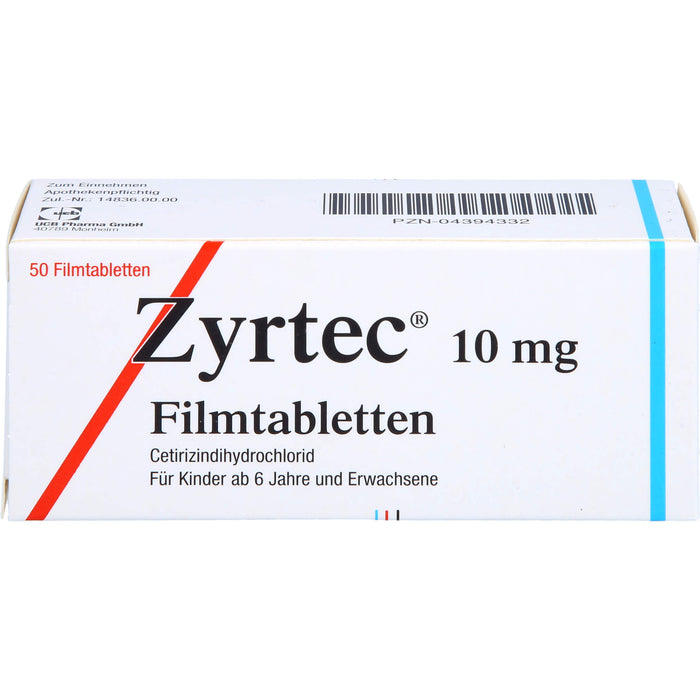 Zyrtec 10 mg Filmtabletten zur Linderung allergischer Rhinitis und Urtikaria, 50 pc Tablettes