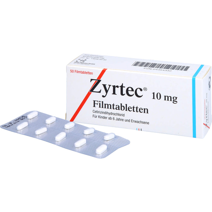 Zyrtec 10 mg Filmtabletten zur Linderung allergischer Rhinitis und Urtikaria, 50 pc Tablettes