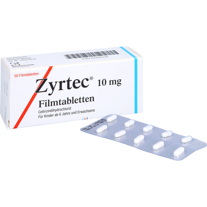 Zyrtec 10 mg Filmtabletten zur Linderung allergischer Rhinitis und Urtikaria, 50 St. Tabletten