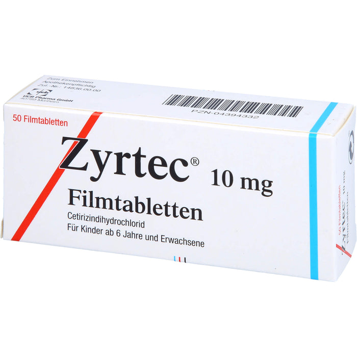 Zyrtec 10 mg Filmtabletten zur Linderung allergischer Rhinitis und Urtikaria, 50 pcs. Tablets