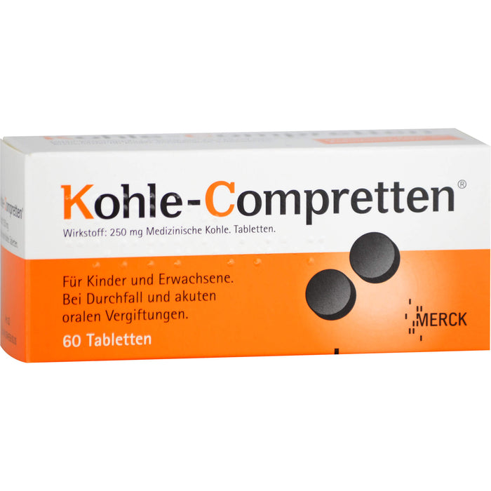 Kohle-Compretten Tabletten bei oralen Vergiftungen und Durchfall, 60 St. Tabletten