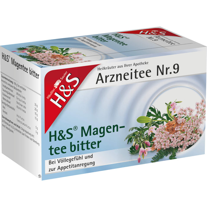 H&S Arzneitee Nr.9 Magentee bitter bei Völlegefühl und zur Appetitanregung, 20 pc Sac filtrant