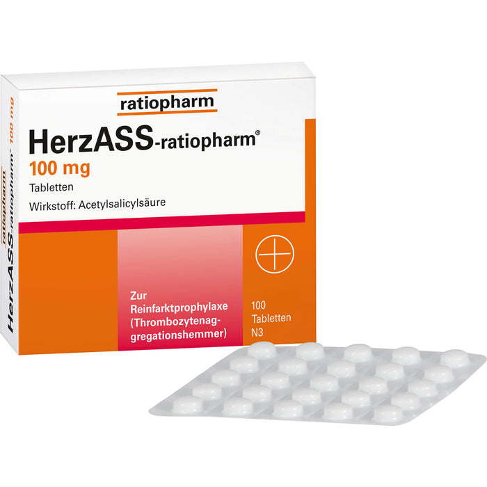 HerzASS-ratiopharm 100 mg Tabletten zur Reinfarktprophylaxe, 100 pc Tablettes