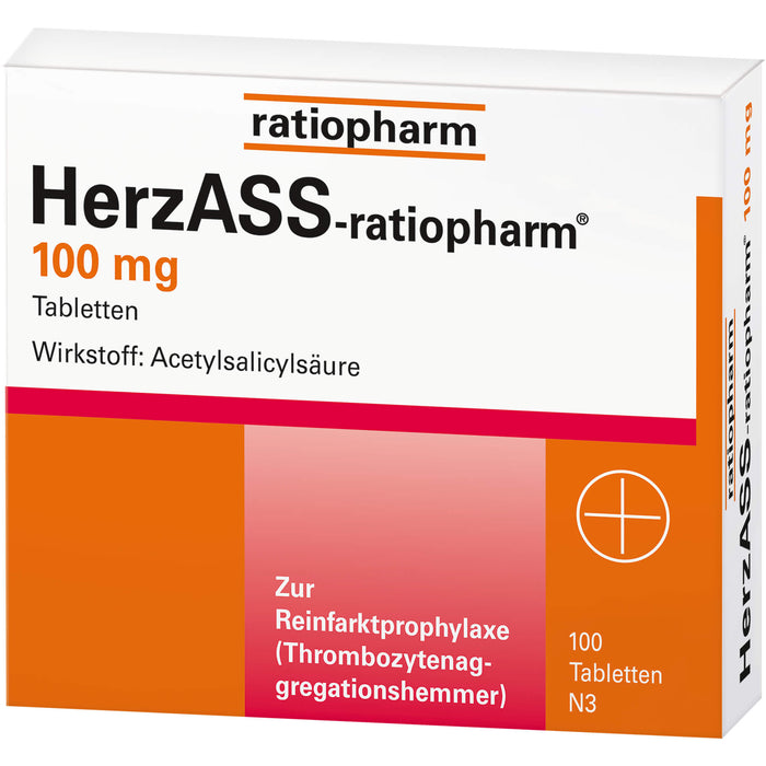 HerzASS-ratiopharm 100 mg Tabletten zur Reinfarktprophylaxe, 100 pc Tablettes