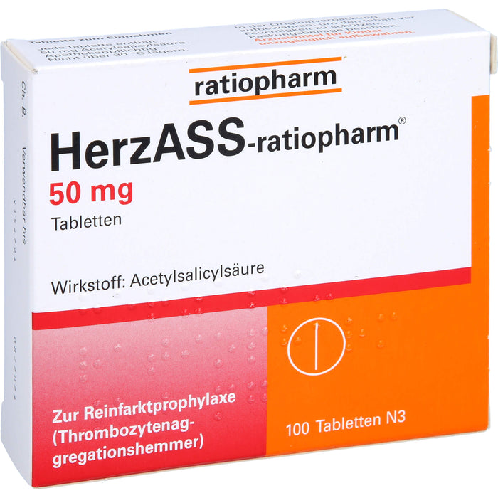 HerzASS-ratiopharm 50 mg Tabletten zur Reinfarktprophylaxe, 100 pcs. Tablets