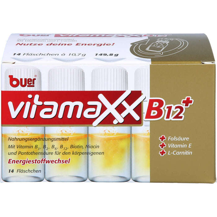 buer Vitamaxx B12+ Fläschchen zur Unterstützung des körpereigenen Energiestoffwechsel, 14 pcs. Solution