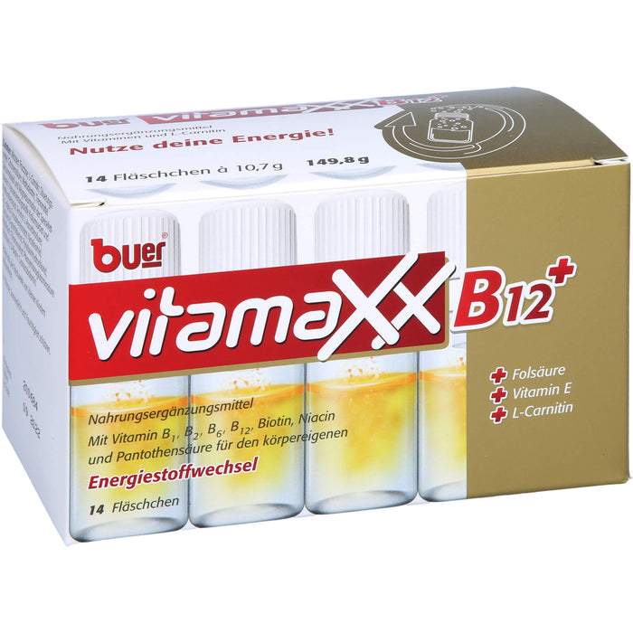 buer Vitamaxx B12+ Fläschchen zur Unterstützung des körpereigenen Energiestoffwechsel, 14 pc Solution